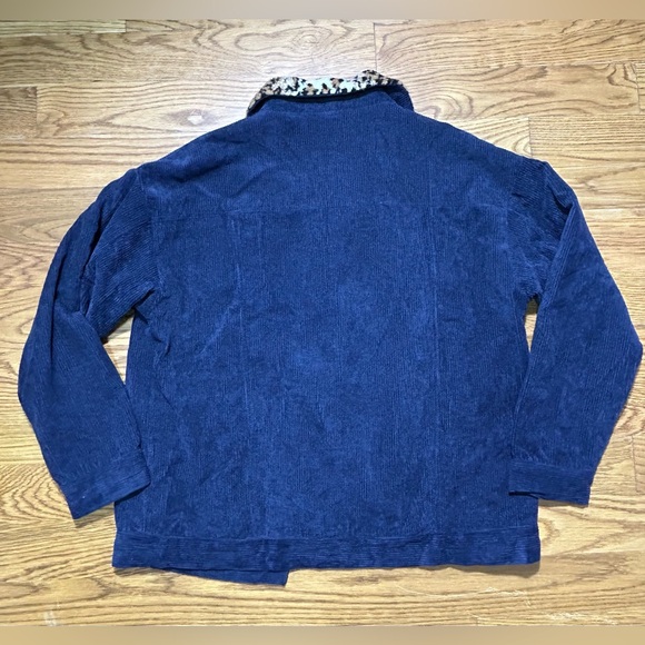 NWT Entro Corduroy Jacket Blue Button Up Shacket with Leopard Print Collar Sz L - Picture 8 of 8